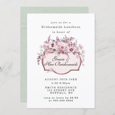 Chic Rose Gold Floral Bridesmaids Luncheon Invites
