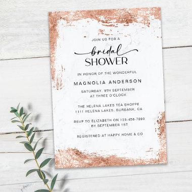 Chic Rose Gold Foil Marble Bridal Shower Invitations