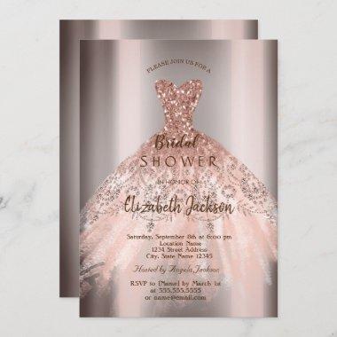 Chic Rose Gold Glitter Dress, Bridal Shower Invitations