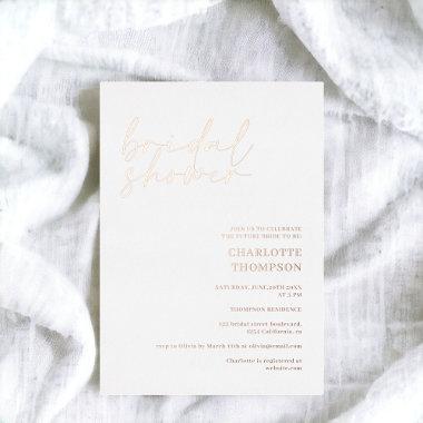 Chic rose gold white casual script bridal shower foil Invitations