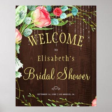 Chic roses lights bridal shower welcome sign