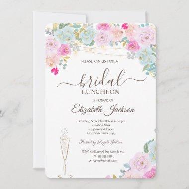 Chic Roses,Wine Glass,Lights Bridal Luncheon Invitations