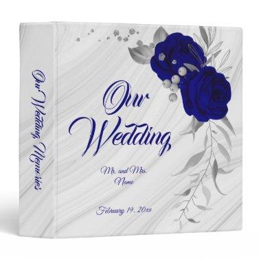 chic royal blue floral silver leaves marble album 3 ring binder