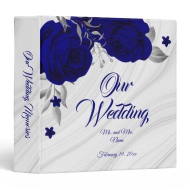 chic royal blue floral silver leaves marble album 3 ring binder