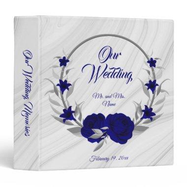 chic royal blue floral silver wreath marble album 3 ring binder