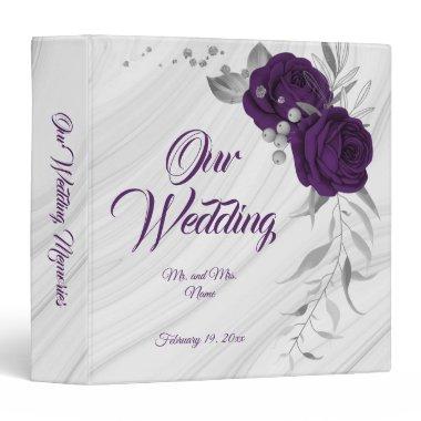 chic royal purple floral silver leaves photo album 3 ring binder
