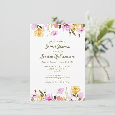 Chic Rustic Summer Watercolor Floral Bridal Shower Invitations