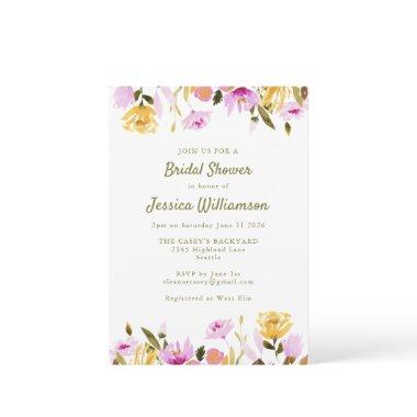 Chic Rustic Summer Watercolor Floral Bridal Shower Invitations