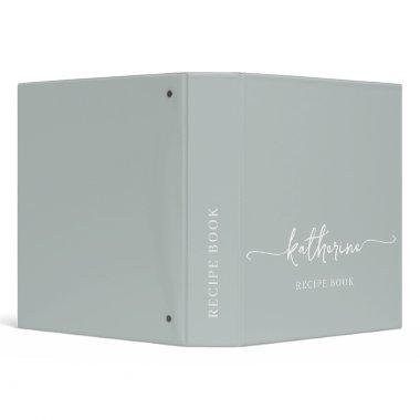 Chic Sage Green Monogram Cookbook Recipe 3 Ring Binder