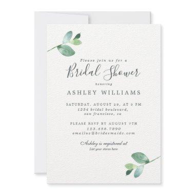 Chic Script Eucalyptus Foliage Bridal Shower Invitations