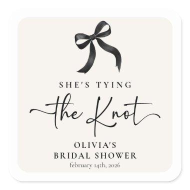 Chic She's Tying the Knot Black Bow  Square Sticker