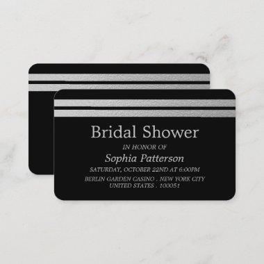 Chic Silver Foil Stripes Bridal Shower Ticket