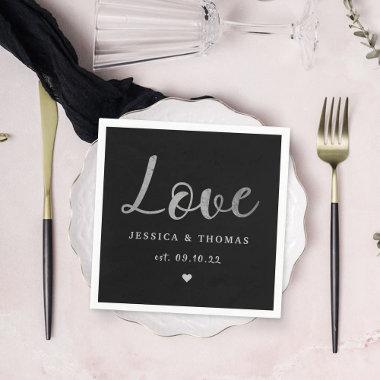 Chic Silver Foil Typography Script Love Wedding Napkins