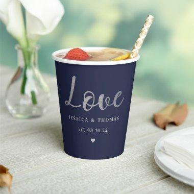 Chic Silver Foil Typography Script Love Wedding Paper Cups