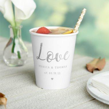 Chic Silver Foil Typography Script Love Wedding Paper Cups