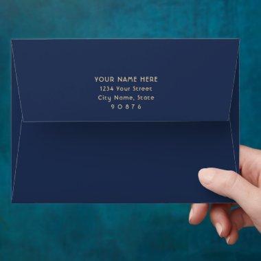 Chic Simple Navy Blue and Gold Return Address Envelope