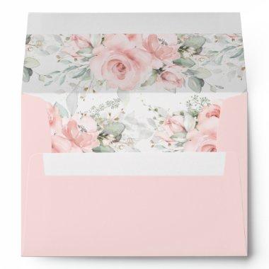 Chic Soft Blush Floral Roses Greenery A7 Envelope