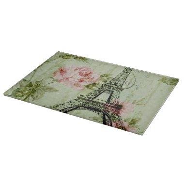 chic spring mint pink floral paris eiffel tower cutting board
