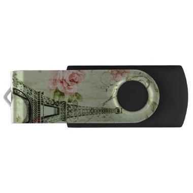 chic spring mint pink floral paris eiffel tower flash drive