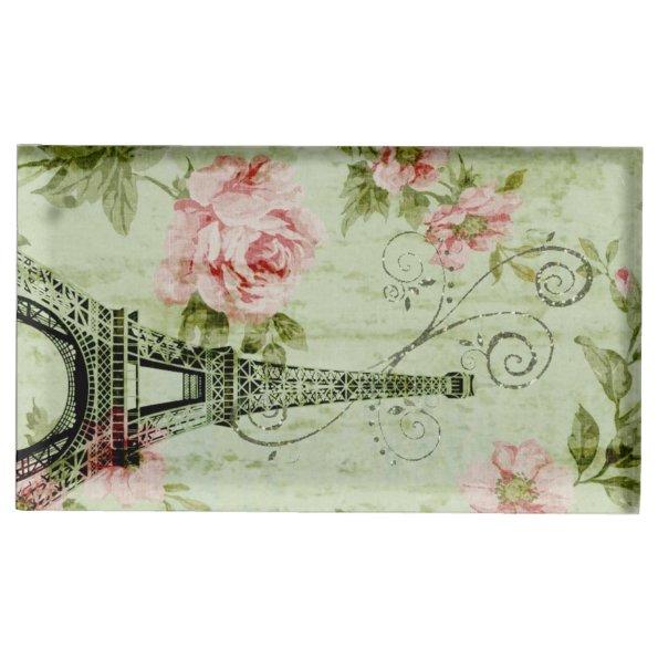 chic spring mint pink floral paris eiffel tower place Invitations holder
