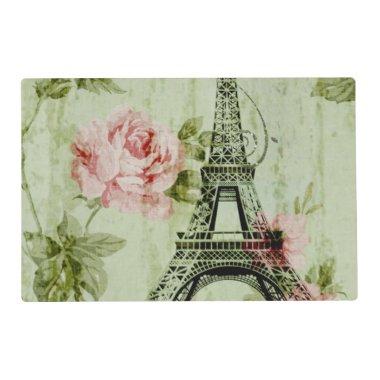 chic spring mint pink floral paris eiffel tower placemat