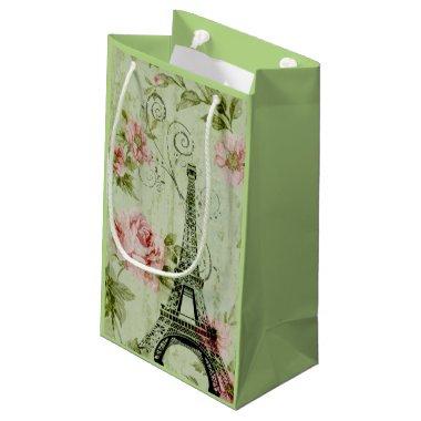 chic spring mint pink floral paris eiffel tower small gift bag