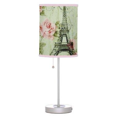 chic spring mint pink floral paris eiffel tower table lamp