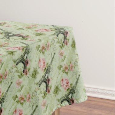 chic spring mint pink floral paris eiffel tower tablecloth