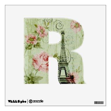 chic spring mint pink floral paris eiffel tower wall decal