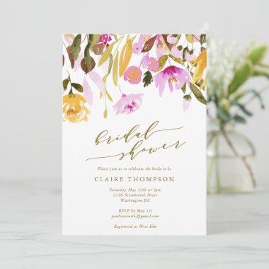 Chic Summer Pink Floral Watercolor Bridal Shower Invitations