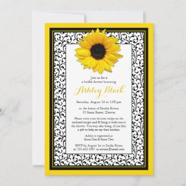 Chic Sunflower Recipe Bridal Shower Invitations