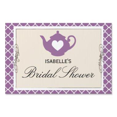 Chic Tan & Purple Teapot Bridal Shower Party Sign