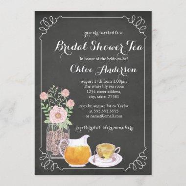 Chic Teacup Chalkboard Bridal Shower Invitations