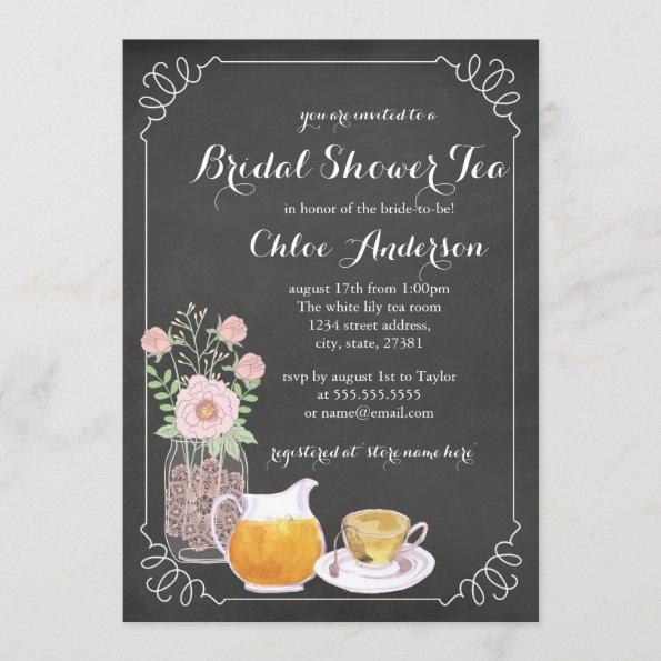 Chic Teacup Chalkboard Bridal Shower Invitations