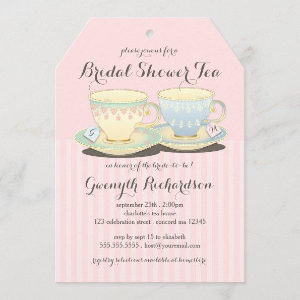Chic Teacup Duet Bridal Shower Tea Party Invitations
