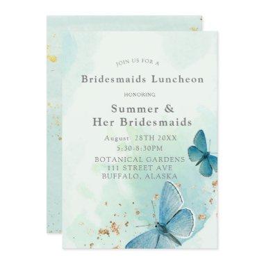 Chic Teal Blue Butterflies Bridesmaids Luncheon
