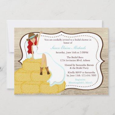 Chic Teal Cowgirl Country Bride Bridal Shower Invitations