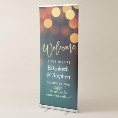 Chic Teal Gold Bokeh Glitter Light Wedding Welcome Retractable Banner