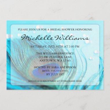 Chic Teal Peacock Jewels Bridal Shower Invitations