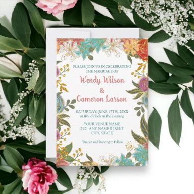Chic Teal Rust Floral Wedding Invitations