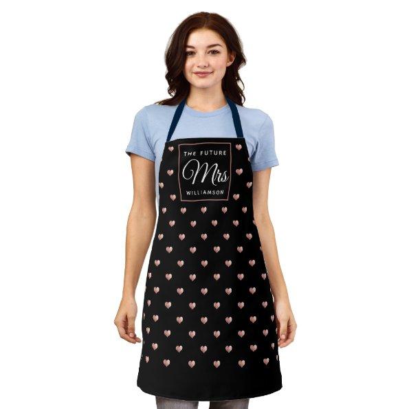 Chic THE FUTURE MRS Rose Gold Hearts Black Adult Apron