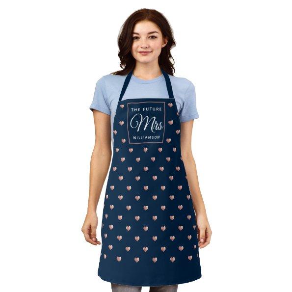 Chic THE FUTURE MRS Rose Gold Hearts Navy Blue Apron
