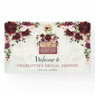 Chic Travel Burgundy Floral Bridal Shower Welcome Banner