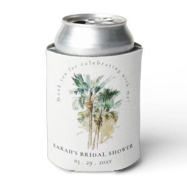 Chic Tropical Watercolor Palm Trees Bridal Shower Can Cooler