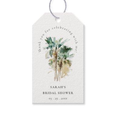 Chic Tropical Watercolor Palm Trees Bridal Shower Gift Tags