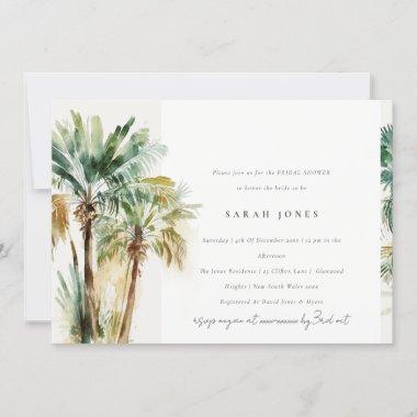Chic Tropical Watercolor Palm Trees Bridal Shower Invitations