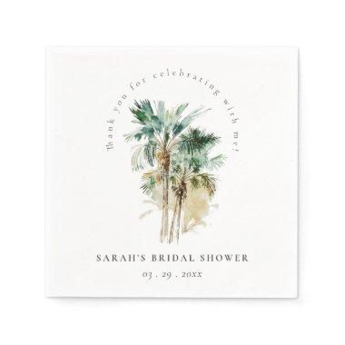 Chic Tropical Watercolor Palm Trees Bridal Shower Napkins