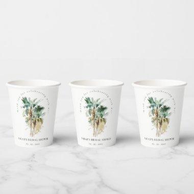 Chic Tropical Watercolor Palm Trees Bridal Shower Paper Cups