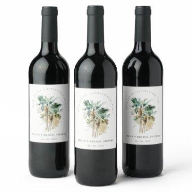 Chic Tropical Watercolor Palm Trees  Wine Label