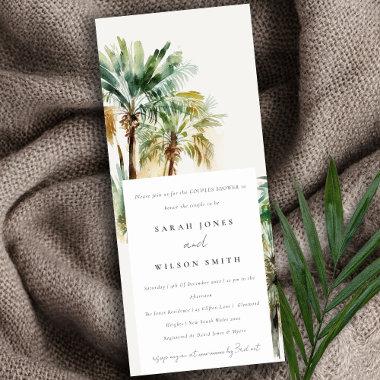 Chic Tropical Watercolor Palm Trees Couples Shower Invitations